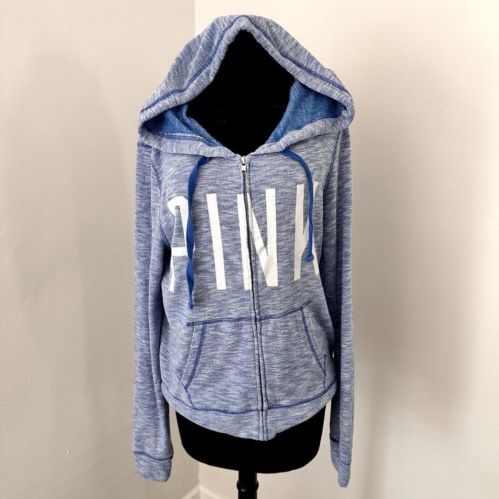 PINK by Victoria's Secret Blue Lightweight Zipper Hoodie Jacket Size L